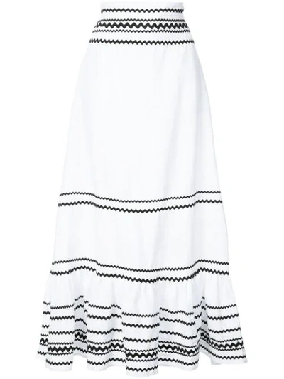 Lisa Marie Fernandez Fiesta Rickrack-trimmed Ruffled Linen Maxi Skirt In Black/white