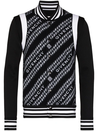 Givenchy Black Wool Jacquard Chain Bomber Jacket In Black - White