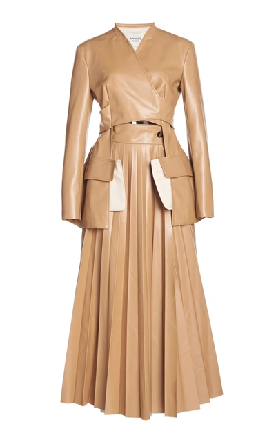 A.w.a.k.e. Women's Cutout-detailed Pleated Faux Leather Maxi Dress In Beige