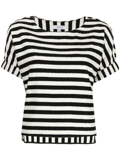 Milly Julie Striped Yarn Dyed Top W/ Sequins In Black/white