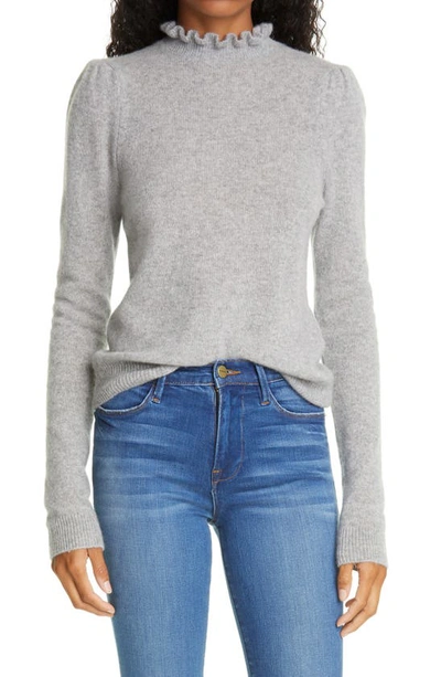 Frame Josefine Ruffle Neck Cashmere Jumper In Light Grey