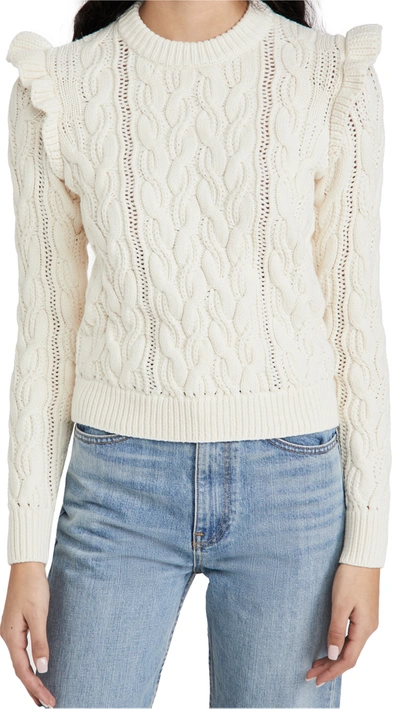 Frame Sofia Ruffled Cable Knit Sweater In Ivory
