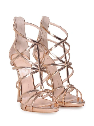 Giuseppe Zanotti Mirrored-leather Cage Sandal In Rose Gold