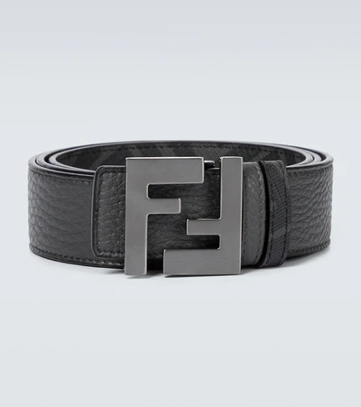 Fendi 3.5cm Reversible Logo-print Textured-leather Belt In Black
