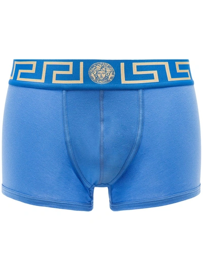 Versace Greca-print Cotton Boxer Briefs In Blue