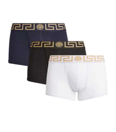 Versace Greca Border Trunks Multicolour Three-pack In Black