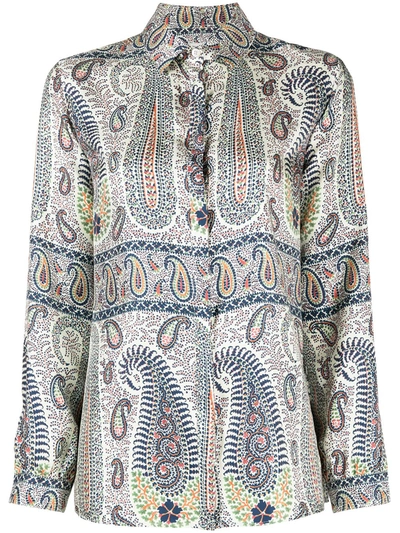 Etro Paisley-print Long Sleeved Shirt In Navy Blue