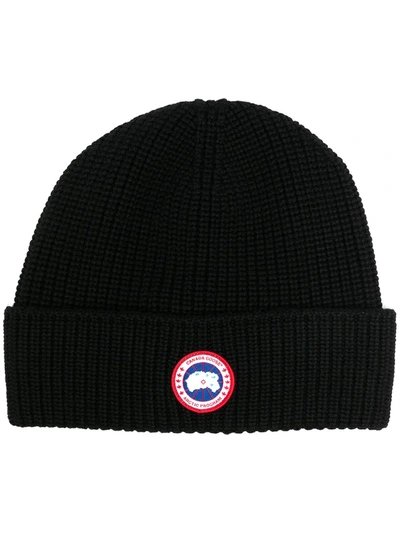 Canada Goose Embroidered Logo Patch Beanie In Black