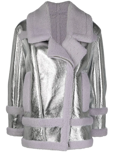 Blancha Metallic Shearling Jacket In Silver