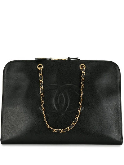 Pre-owned Chanel 1997 Cc Jumbo Tote Bag In Black