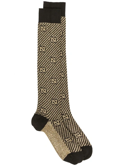 Gucci Glitter Gg Knee-high Socks In Gold