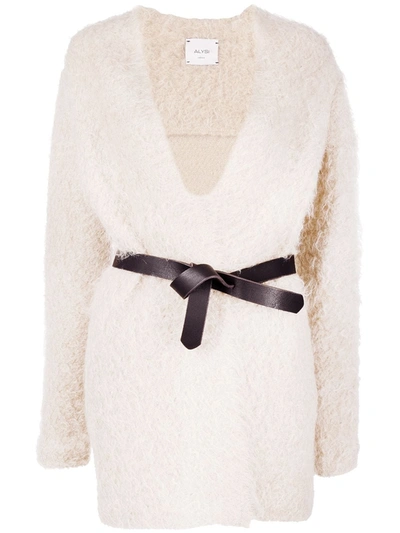 Alysi Belted Mohair Cardigan In Neutrals