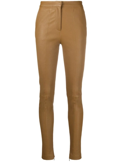 Balmain Leather Skinny-fit Trousers In Brown