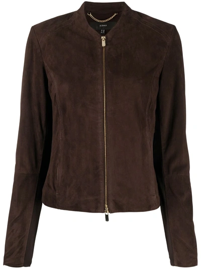 Arma Collarless Leather Jacket In Brown