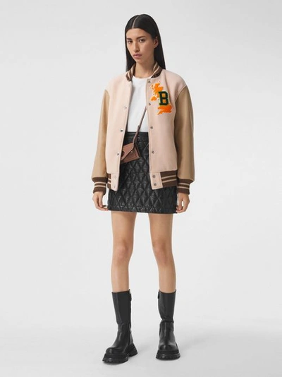 Burberry Varsity Graphic Wool And Leather Bomber Jacket In Rose Pink