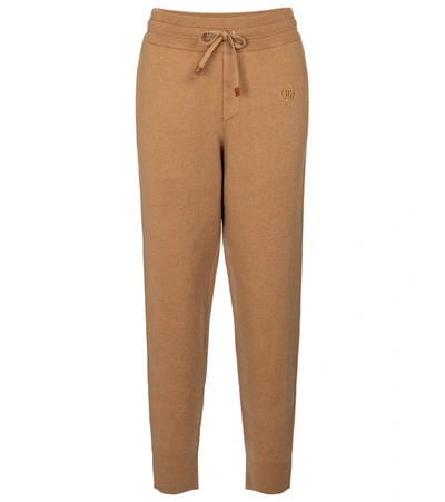 Burberry Tb Monogram Embroidered Cashmere Blend Crop Joggers In Beige
