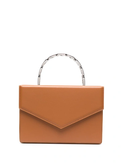 Amina Muaddi Mini Pernille Top Handle Box Bag In Brown