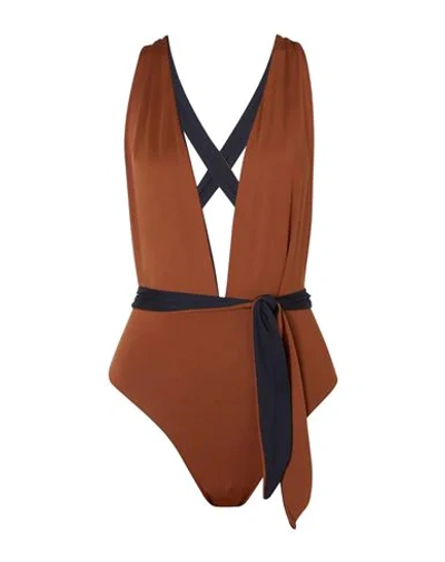 Skin One-piece Swimsuits In Brown