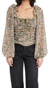 Free People Mabel Printed Volume Sleeve Blouse In Multi In Garden Combo