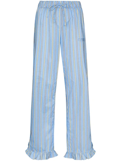 Ganni Software Striped Cotton Pyjama Bottoms In Blue