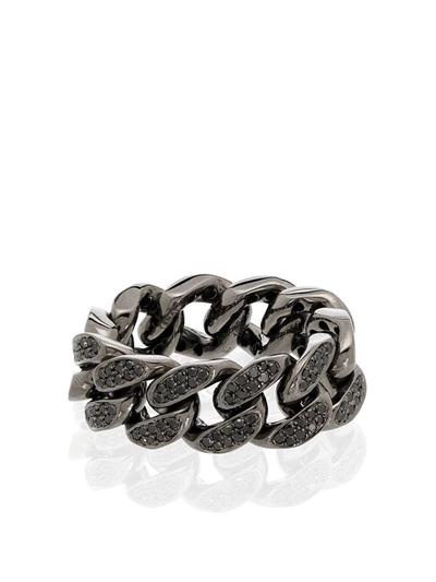 Shay 18k Black Gold Flat Link Diamond Ring