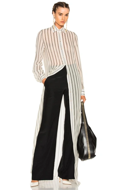 Lanvin Long Sleeve Maxi Dress In White, Stripes. In Ivory