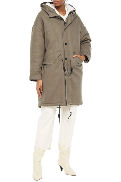 Iro Marea Faux Shearling-lined Cotton-twill Hooded Parka In Army Green