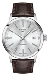 Tissot Classic Dream Automatic Leather Strap Watch, 42mm In Silver
