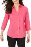 Foxcroft Mary Button-up Blouse In Think Pink