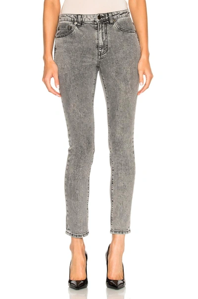 Saint Laurent Cropped Skinny Jeans In Gray. In Black Frost Wash