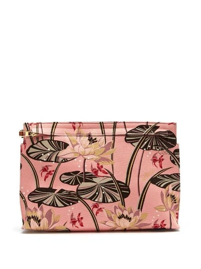 Loewe X Paula's Ibiza T Pouch Clutch Bag With Goldfish Pond Print In Pink Multi