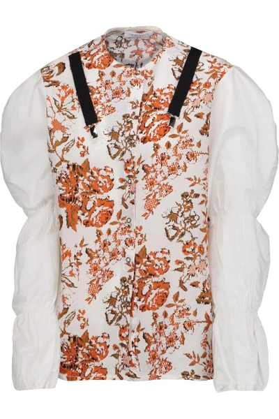 Jw Anderson Paneled Printed Silk Crepe De Chine And Cotton-blend Poplin Blouse