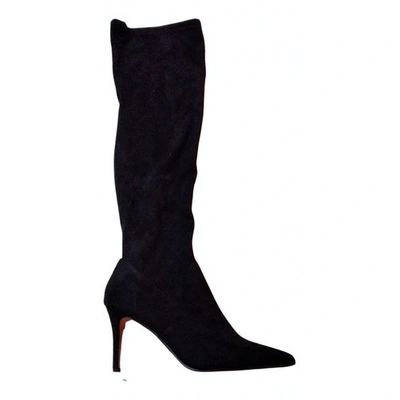 Pre-owned Guess Velvet Boots In Black