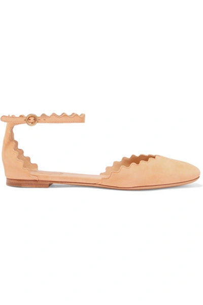 Chloé Lauren Scallop-edged Leather Flats In Nude