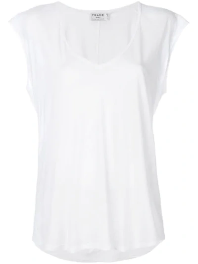 Frame - V Neck Cotton Jersey T Shirt - Womens - White
