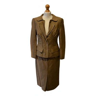 Pre-owned Alberta Ferretti Linen Skirt Suit In Brown