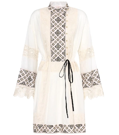 Tory Burch Carlotta Lace-trimmed Embroidered Cotton-voile Mini Dress In New Ivory