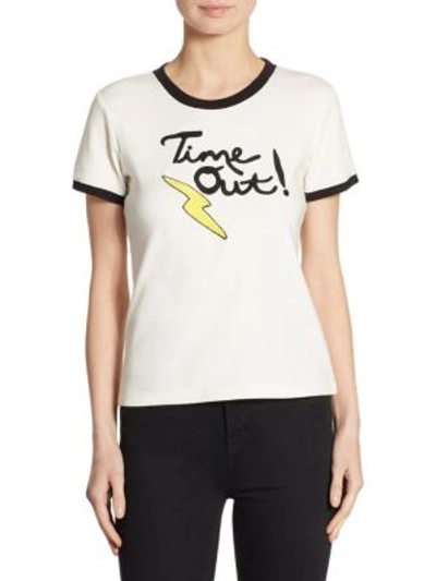 Alice And Olivia Robin Embroidered Cotton Tee In White Black