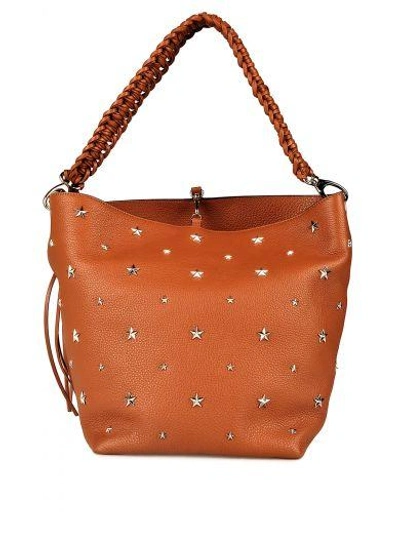 Red Valentino Star-embellished Leather Shopping Bag In Cuoio