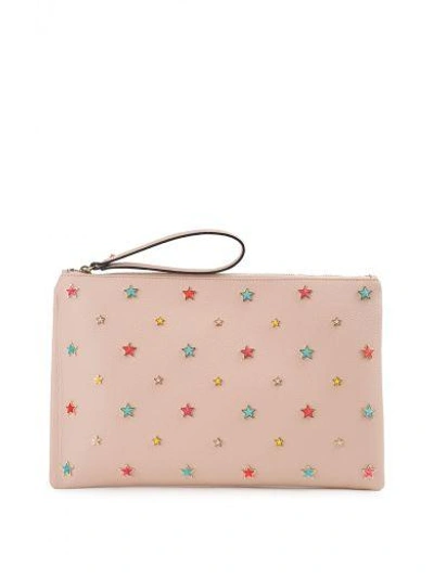 Red Valentino Star-embellished Leather Clutch Bag In Rosa