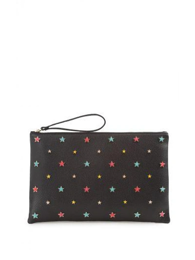 Red Valentino Star-embellished Leather Clutch Bag In Nero