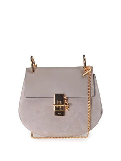 Chloé Drew Small Leather And Suede Cross-body Bag In Grigio