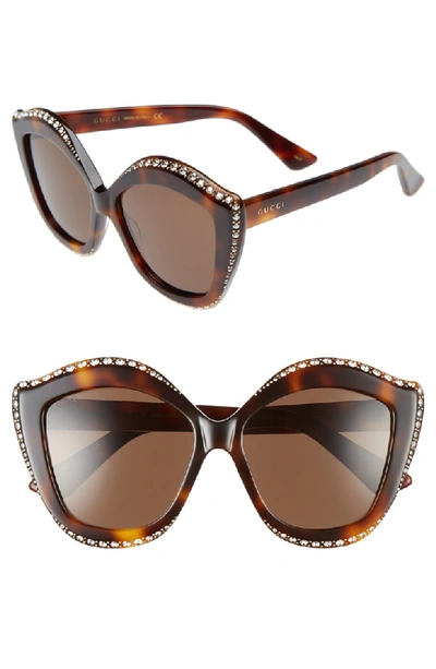 Gucci 52mm Cat Eye Sunglasses In Havana/ Brown