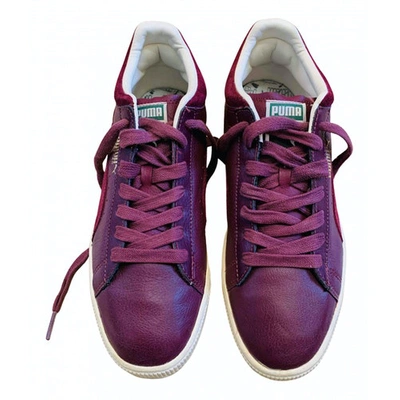 Pre-owned Puma Leather Low Trainers In Burgundy