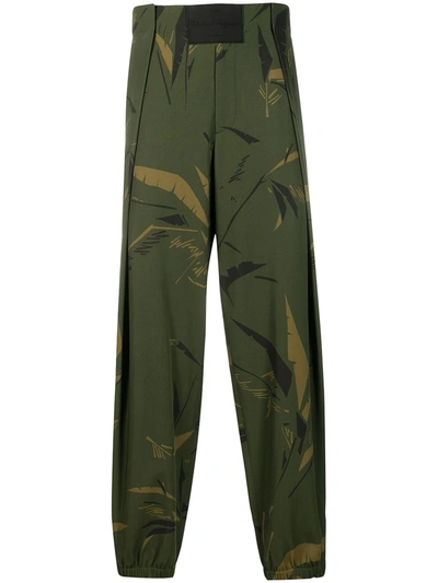 Ferragamo Palm Tree-print Tapered Trousers In Green