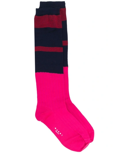 Marni Colour-block Knitted Socks In Blue