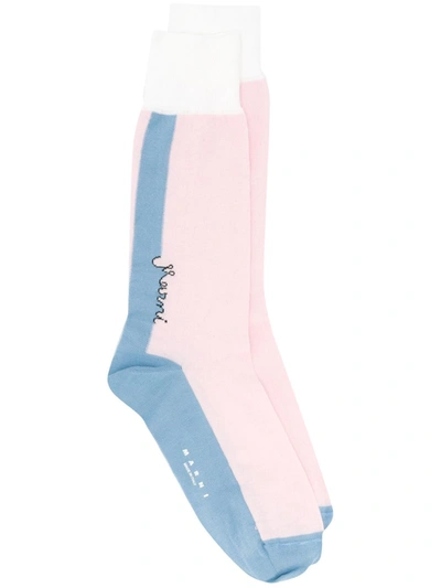 Marni Colour-block Knitted Socks In Pink