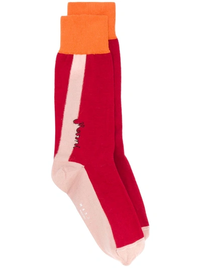 Marni Colour-block Knitted Socks In Red