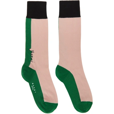 Marni Colour-block Knitted Socks In Pink