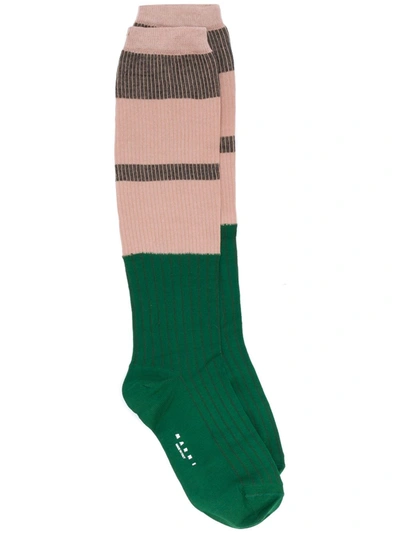 Marni Colour-block Knitted Socks In Pink